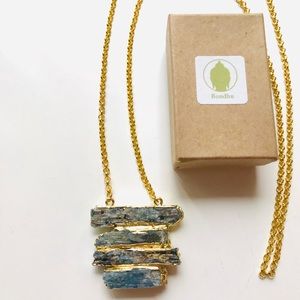Raw Kyanite Bladed Gold Necklace